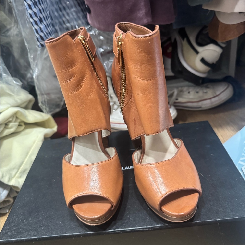 Michael Kors Tan Peep-Toe Ankle Boots
